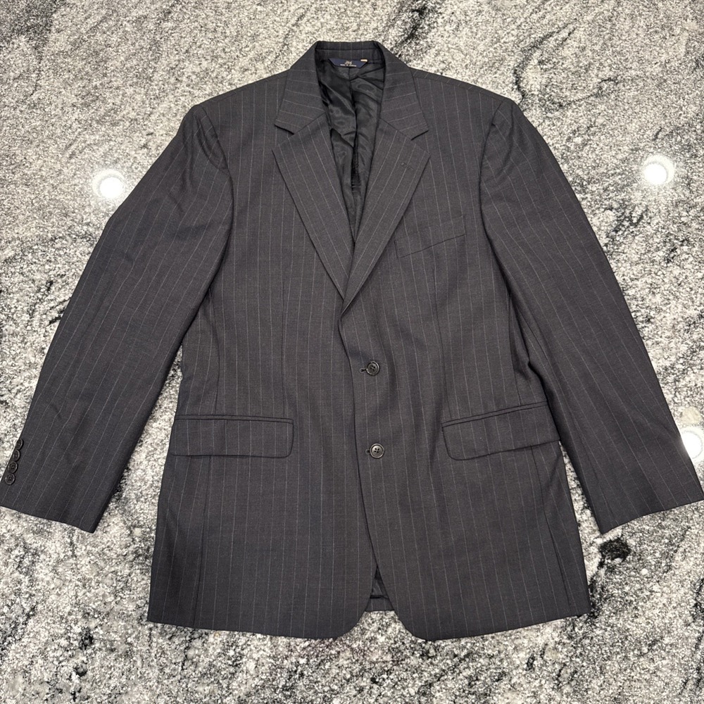 VNTG BROOKS BROTHERS "346" Dark Gray With Stripes Wool Stretch Blazer 41R #987